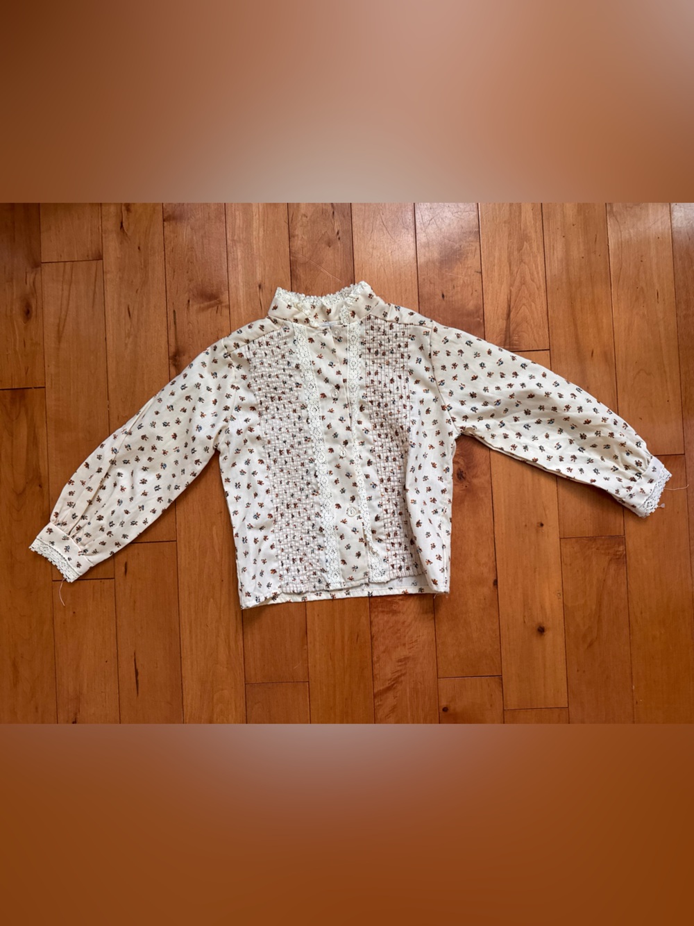 Girls Cream Floral Long-Sleeve button up blouse